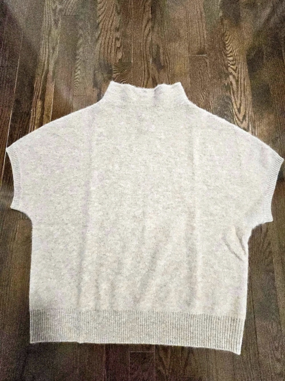 TAHARI 100% 2-Ply Cashmere Short Sleeve Mock Neck Sweater Brown Heather Beige L